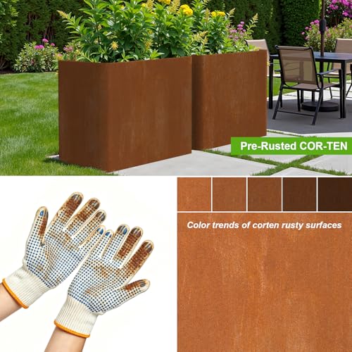 Corten Steel Planter Box 36" L x 15" W x 24" H,Heavy Duty Tall Rectangle Planter Box with Removable Insert Shelves & 4 Drainage Holes for Porch, Garden, Patio, Yard - color: Rusted