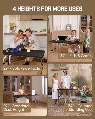 FanttikOutdoor Folding Table 4 Foot Quick Adjust Portable Plastic 4 Heights - color: Black