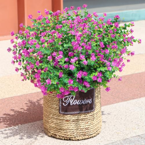 Artificial Flowers Outdoors, 12 Bundles Fake Flowers UV-Anti for Decoration Faux Plastic Plants Garden Porch Window Box Décor, Fuchsia‌ - color: Fuchsia