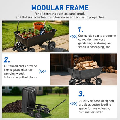 Yesker Garden Carts - 900lbs Dump Wagon with All Terrain Inflatable Wheels for Yard Lawn Farms Gardening - Heavy Duty Utility Outdoor Hauling Wheelbarrow - size: PVC 900Lbs