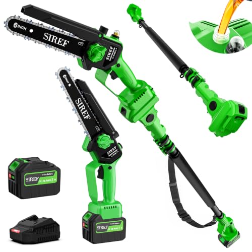 Electric Pole Saw 6inch Mini Chainsaw Cordless Brushless 4.0Ah Batteries Fast Charger Telescopic Power Pole Saw Tree Trimmer Limb Branch Cutter Pruner 16 Ft Max Reach Multi-Angle Green - color: Green-1 Battery