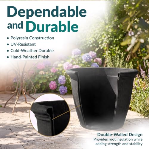 Sunnydaze Anjelica 15.25'' Large Plastic Planter Pot for Plants, Black - color: Matte Black, size: 15.25 in