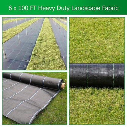 Weed Barrier Fabric Planting Cover - 6 x 100 FT Heavy Duty Landscape Fabric Ground Cover Block for Outdoor Planting - size: 6 x 100 FT