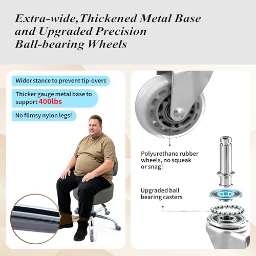 Ergonomic Rolling Drafting Stool with Backrest Lumbar Support - color: Grey, style: Classic