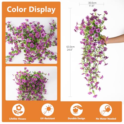 Hommyea Artificial Fake Fall Flowers Plants for Outdoors Mums Home Decor - color: Purple