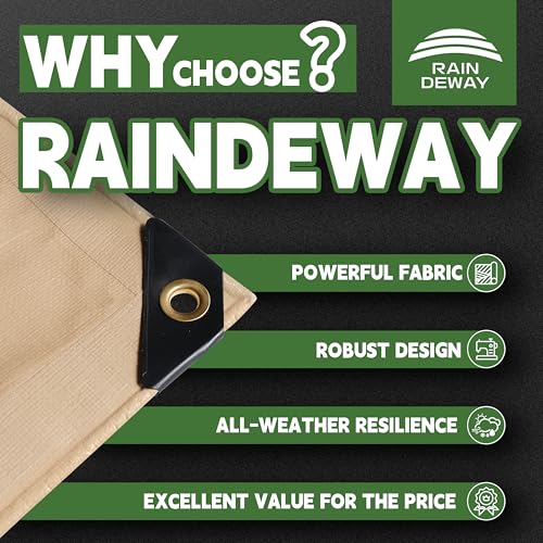 RAINDEWAY 6' X 10' Heavy Duty Tan Poly Tarp Multipurpose Waterproof Cover - color: Tan, size: 6x10 Feet-Finished size
