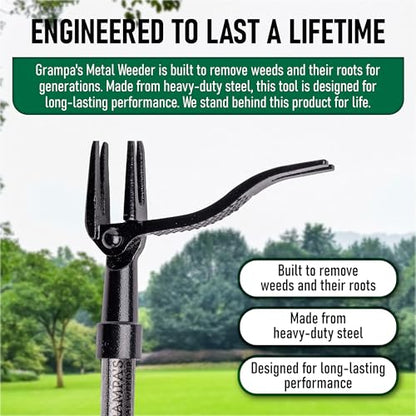 Grampa's Weeder Stand Up Weed Puller Tool with Heavy-Duty Steel Long Handle - color: Green