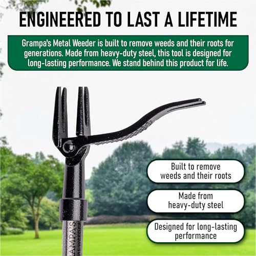 Grampa's Weeder Stand Up Weed Puller Tool with Heavy-Duty Steel Long Handle - color: Green
