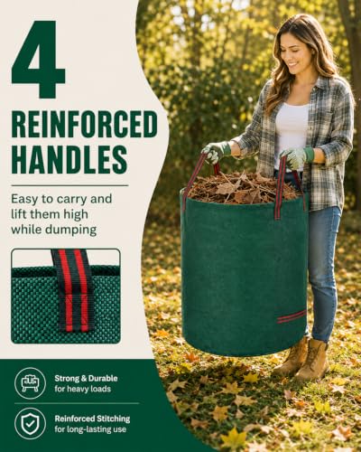 3 Pack 132 Gallon Lawn and Leaf Bags, Heavy Duty Reusable Yard Waste Bags - color: Green-132Gal, size: 1 Count (Pack of 3)