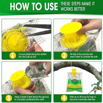 Fly Traps Outdoor Hanging, Natural Pre-Baited Bug Catcher Bags, Non-Toxic Flying Insect Killer for Outside Home, Patio, Trash Can, Horse Stables, Farm, Pastures, Backyard & Camping,4 Pack