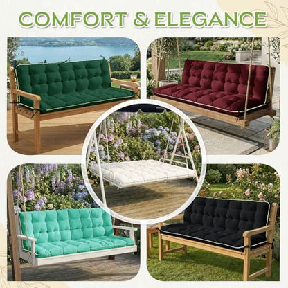 Oxford Fabric Swing Cushions with Backrest & Tie Straps for Patio Bench - color: Black