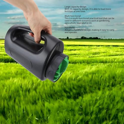 Hand Shaker Spreader, 2L ABS Portable Lawn Seeder Fertilizer Spreader Garden Tool with Multiple Adjustable Opening Sizes for Turf Fertilizer Grass Seed Salt and Sand Lightweight Handheld Dispenser