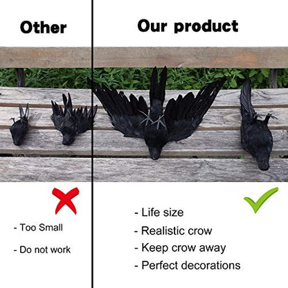 Etistta 2-Pack Realistic Crows Lifesize Extra Large Handmade Black Feathered Crow for Halloween Decorations Birds, L (13 inch+12 inch) - size: L (13in+12in)