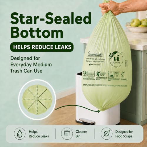 UNNI 8 Gallon Compostable Bags, 100 Count, 30 Liter, Extra Thick 0.85 Mil - size: 100 Count (Pack of 1), style: 8 Gallon