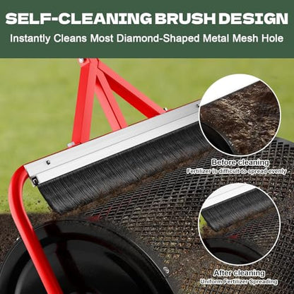 Compost Peat Moss Spreader with Brush Mesh Cleaner, 24 Inch Lawn Roller