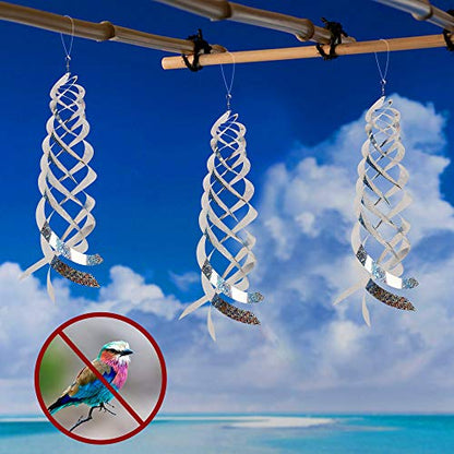 Hausse Bird Repellent Spiral Reflectors Silver Mylar Spinner, Hanging Reflective Bird Deterrent Device, Garden Decorative Scare Birds Away, Like Woodpeckers, Pigeons and Geese, 6 Pack - size: 15.8 Inch, Silver