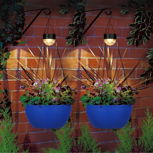 SUNNYPARK 2 Pack Solar Hanging Planters for Plants Outdoor - color: Dark Blue