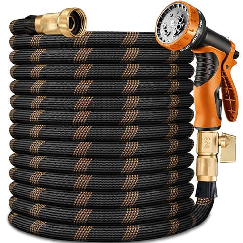 Flexible Garden Hose 75 FT, Ultra Lightweight Water Hoses w/10 Function Sprayer and 3/4" Brass Fittings, Kink-Free, Sturdy, Abrasion Resistant for Yard, Lawn, Outdoor and Gardening(Black Orange) - color: Black Orange, size: 75ft