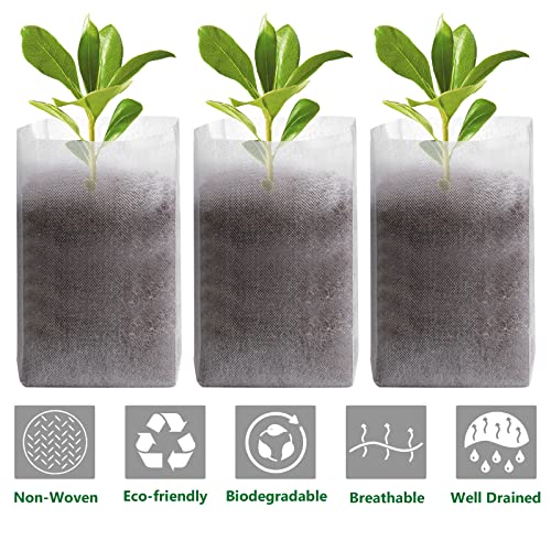 GREANER 100pcs Biodegradable Nursery Bags, 9 x 9inch Seed Planting Bags, Planting Seed Starting Pots Pouches, Standable Pouch for Potato, Flower, Tomato Plant Starts - size: 9.8"x9.8"/100pcs