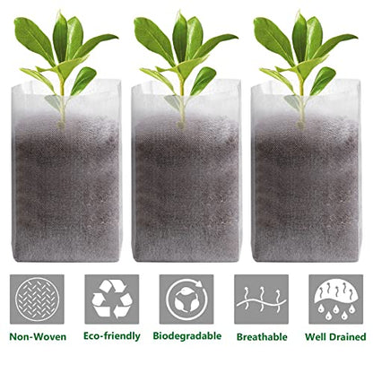 GREANER 100pcs Biodegradable Nursery Bags, 9 x 9inch Seed Planting Bags, Planting Seed Starting Pots Pouches, Standable Pouch for Potato, Flower, Tomato Plant Starts - size: 9.8"x9.8"/100pcs