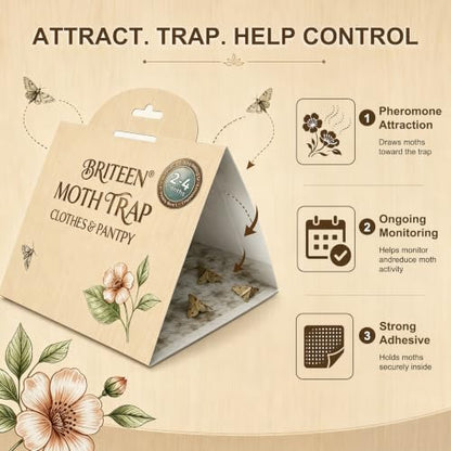 Pantry Moth Traps 20-Pack Indoor Moth Traps with Pheromones Sticky Adhesive Tool for Wool Closet Carpet Food and Cupboard