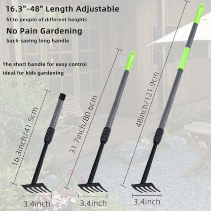 Hand Rake, Adjustable Handle Garden Small Rake Garden Tool