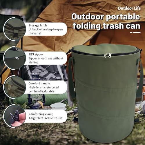 Pop up Camping Trash can,24 Gallon Collapsible Garden bin with lid(Green) - color: Green