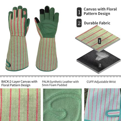 Thornproof Rose&Cactus Gardening Gloves,Gauntlet Garden Glove,Gifts - color: Green Stripe, size: Medium