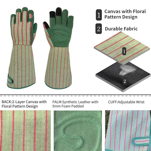 Thornproof Rose&Cactus Gardening Gloves,Gauntlet Garden Glove,Gifts - color: Green Stripe, size: Large
