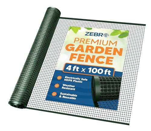 3/4" Square Mesh Plastic Fence Roll (4' x 100' - Green) - Unobtrusive 4 Foot High Temporary Garden Fencing Netting to Protect Plants, Patio, Porch, Yards and Outdoor Spaces from Deer & Animals - color: Green, size: 4' x 100'