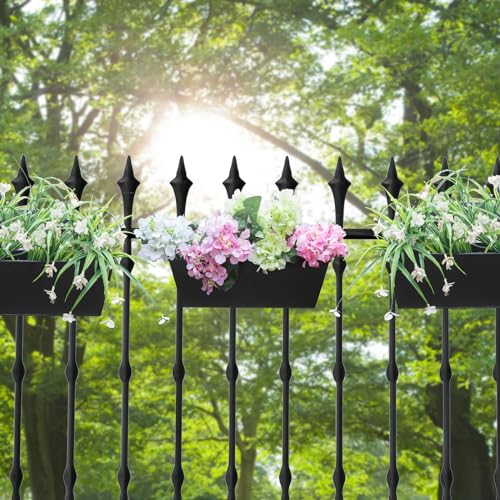 16 Inch Railing Planters Box Metal Hanging Flower Pot 5 Pcs - color: Black-5pcs