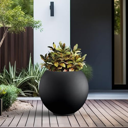 Kante Accent Round Sphere Black Concrete Planter 19.3" Dia, Outdoor - color: Black, size: 19.3"w x 16.5"h