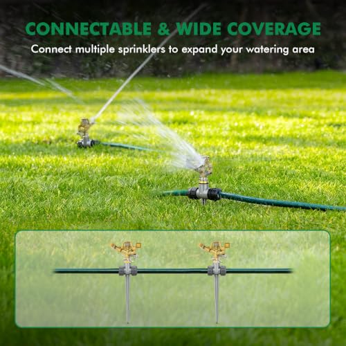 RESTMO 2 Pack All-Metal Impact Sprinkler Head on Sturdy Spike Base,Silver - color: Silver