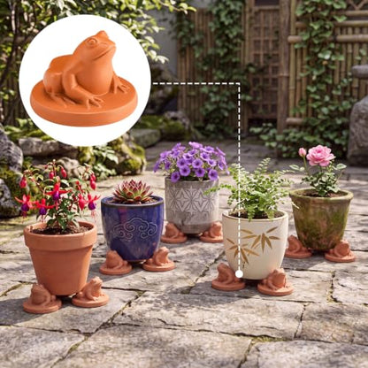 LemonRoad 12 Set Frog Pot Feet for Outdoor Planters, Terra Cotta Cement - size: Frog