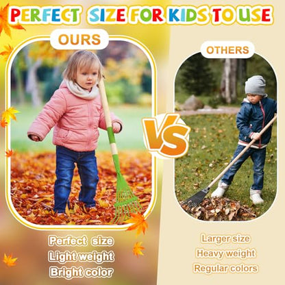 8 Pcs Kids Rake Small 27inch Wood Handle Leaf Rake with Colorful Metal Tine