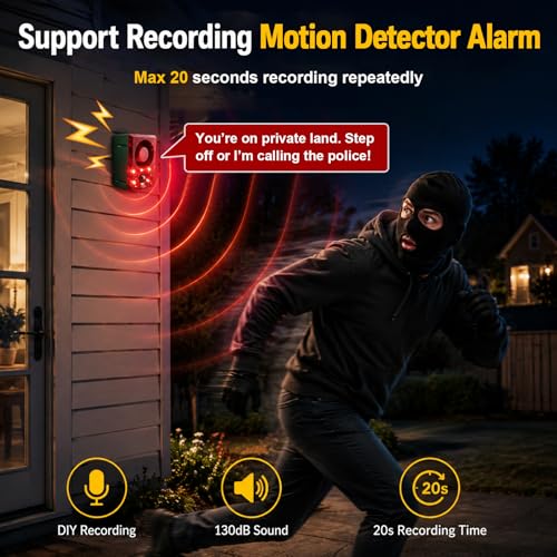ChunHee Solar Outdoor Motion Sensor Alarm Dog Barking Gunshot Sound 130dB - color: Red-2pack