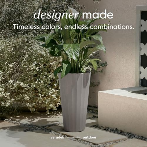 Veradek Column Series Tall Planter - Tapered Outdoor Planter with Shelf - color: Gray, style: Wide Groove - 2 Pack