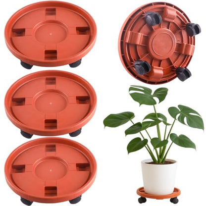 Rolling Plant Stand Outdoor 3 Pack 10 Inch Plant Caddy with Wheels, Red - color: Red, size: 10 inch