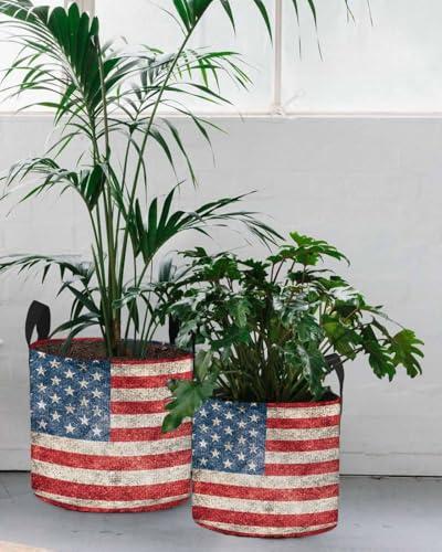 5 Gallon Grow Bags Planter Bag, Independence Day Vintage USA Flag Red Stripe Fabric Plant Pots with Handle,Flower Grow Bag for Vegetable Potato Tomato, Patriotic Star on Blue Gardening Bags - size: 5 Gallon-12.6"x9.8"