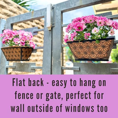 LaLaGreen Flower Wall Planter (12 in, 2 Pack) Black Fence Window Box - size: 12" (30cm) x 2 pack