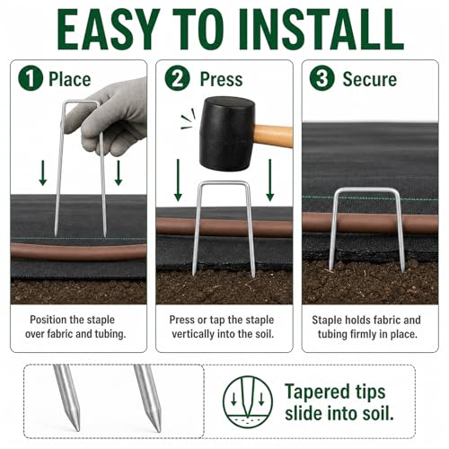 200 Pack 8 Inch Landscape Staples, Weed Barrier Stakes, 11 Gauge Galvanized