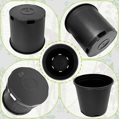 2 Gallon Nursery Pots Plastic Container Injection Molded Pot for Plants Flexible with Drainage Holes Suitable for Plants Soil Growers or Hydroponics Black 10 Pcs - size: 2 Gallon