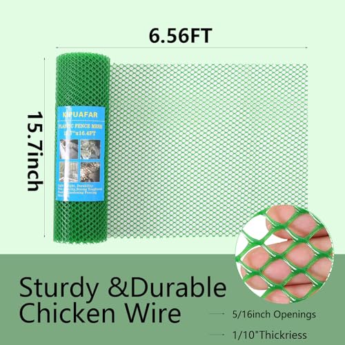 Plastic Wire Mesh Fence Roll - Ideal for Poultry, Rabbit, Barrier & Gardening - Durable Plastic Chicken Wire Mesh - Versatile Plastic Fencing (Green, 15.7IN*6.56FT), SL001 - color: Green, size: 15.7 IN * 6.56 FT