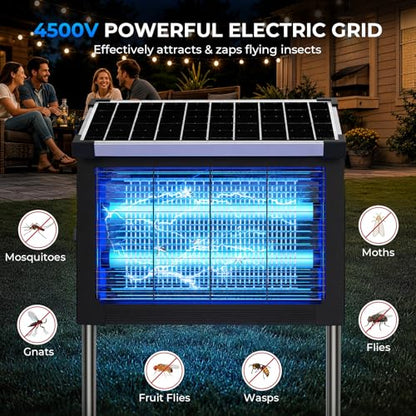 Solar Bug Zapper, 4500V Electric Grid Mosquito Killer for Patio - color: Black