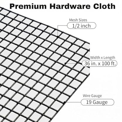 Black Hardware Cloth 1/2 in. x 3 ft. x 100 ft. 19-Gauge - size: 1/2'' x 36'' x 100'