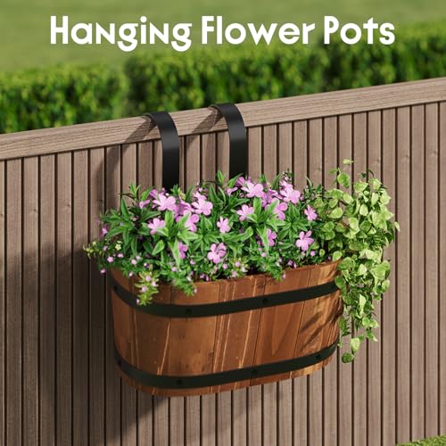 2-Pack Wooden Railing Planters, Hanging Flower Pots - color: Brown-2pcs, size: Small
