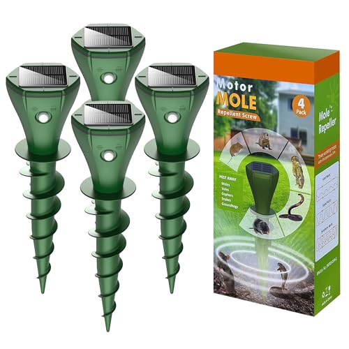 Solar Pest Repeller Stakes (4 Pack) – Outdoor Garden and Lawn Ground Stakes Rodent Deterrent for Moles, Gophers, Snakes and Burrowing Pests