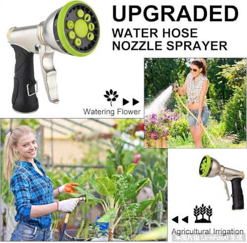 Garden Hose Nozzles,9 Spray Patterns Heavy Duty Metal Hose Sprayer Nozzle (Green) - color: Green