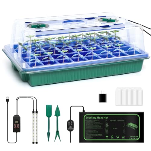 joyhalo 40 Cell Seed Starter Kit with Grow Light and Heating Mat - size: 40 Cell