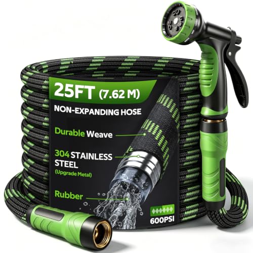 NON-EXPANDABLE Garden Hose 25 FT Water Hose with 10-Function Spray Nozzle - size: 25ft